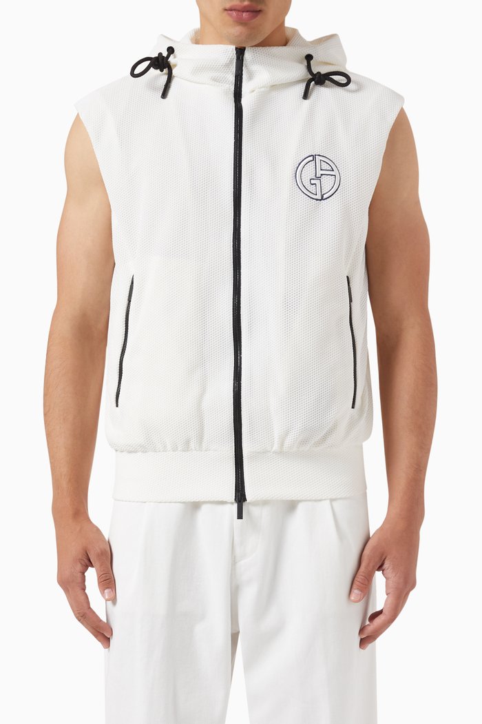 

Logo Hooded Gilet in Technical Waffle Fabric, White