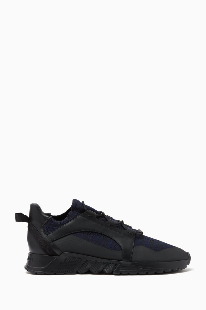 

Thick Sole Sneakers in Knit & Leather, Black