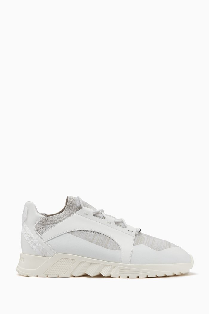 

Thick Sole Sneakers in Knit & Leather, White