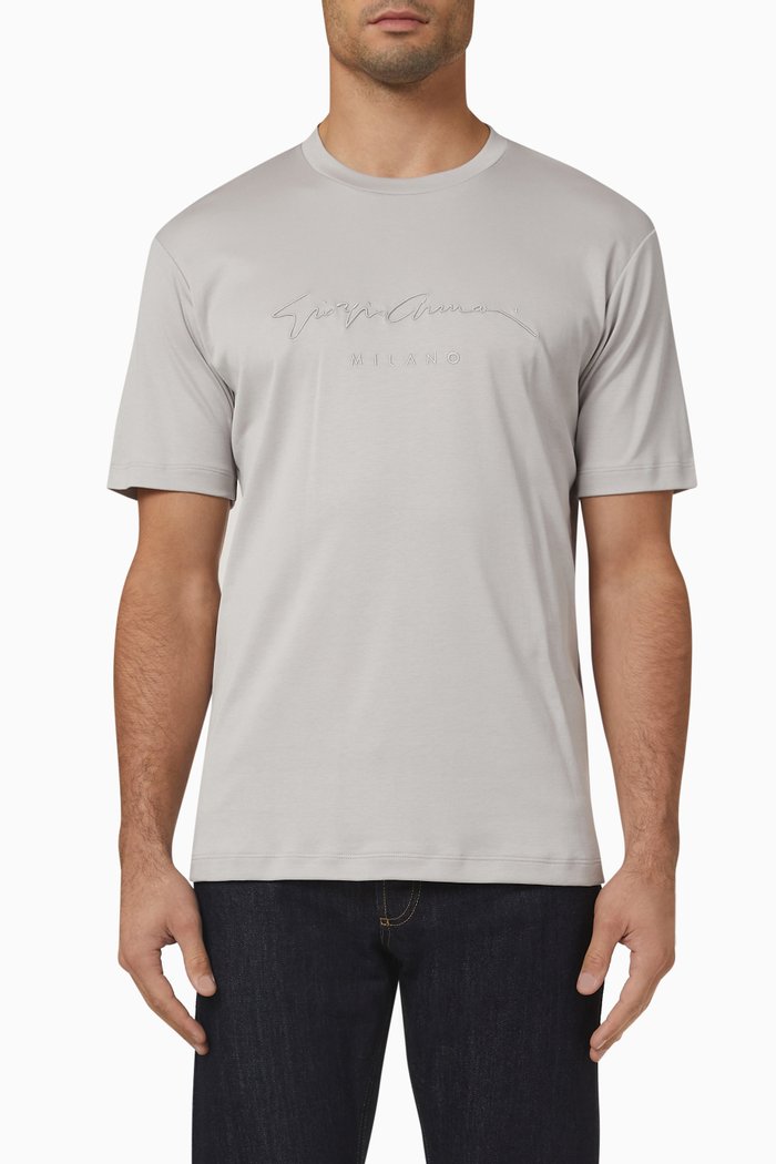 

Signature Embroidered T-shirt in Cotton, Neutral