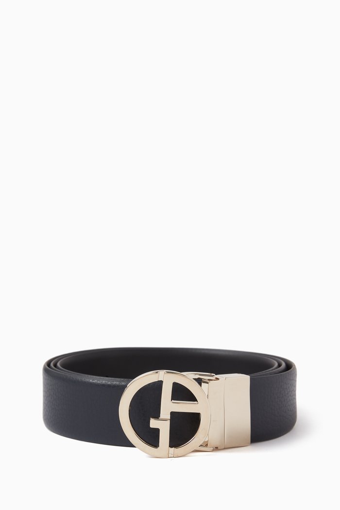 

Reversible GA Logo Belt in Leather, Blue