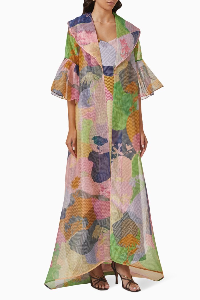 

Hibiki Dress & Cape Set in Organza, Multicolour
