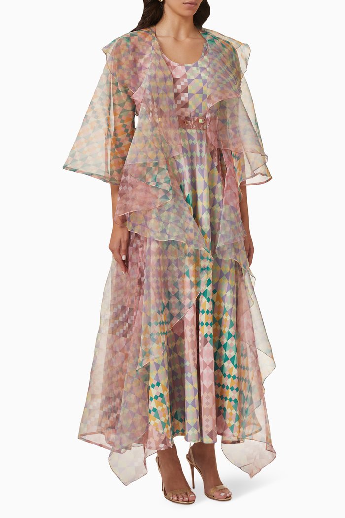 

Printed Dress & Cape Set, Multicolour