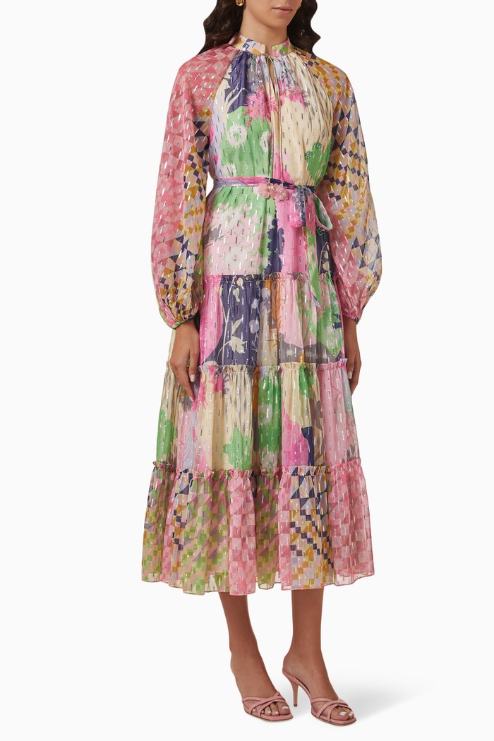 

Takisha Midi Dress in Textured Chiffon, Multicolour