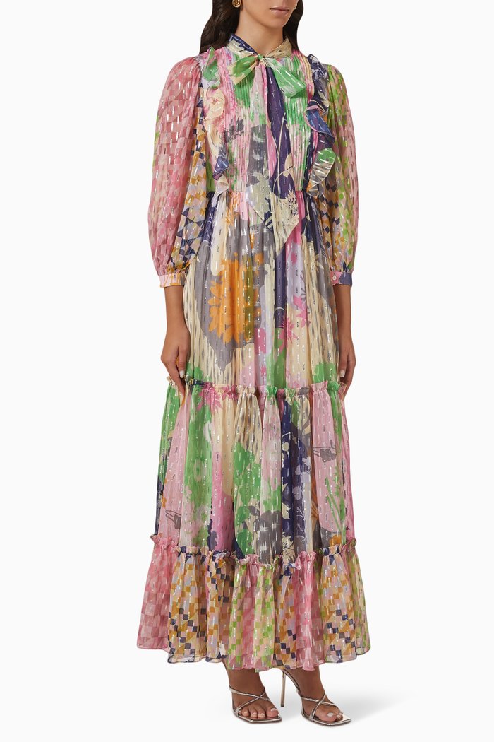 

Takisha Maxi Dress in Textured Chiffon, Multicolour