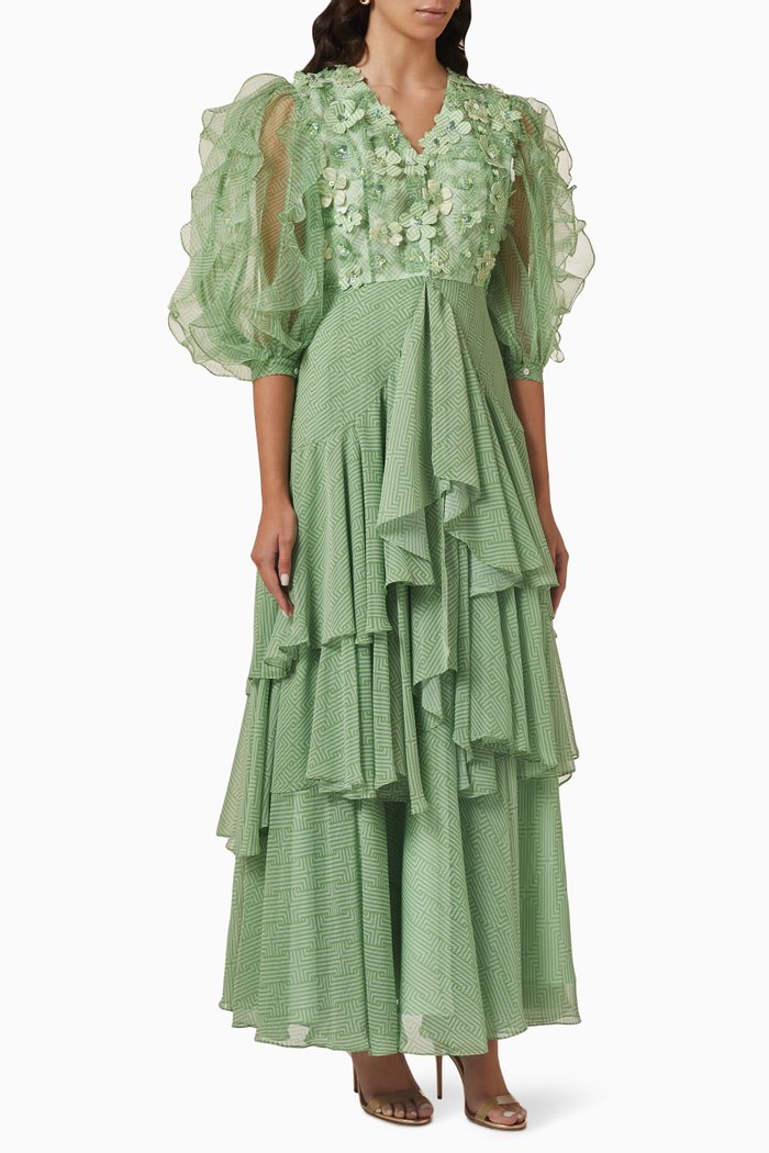

Zahra Maxi Dress in Organza, Green