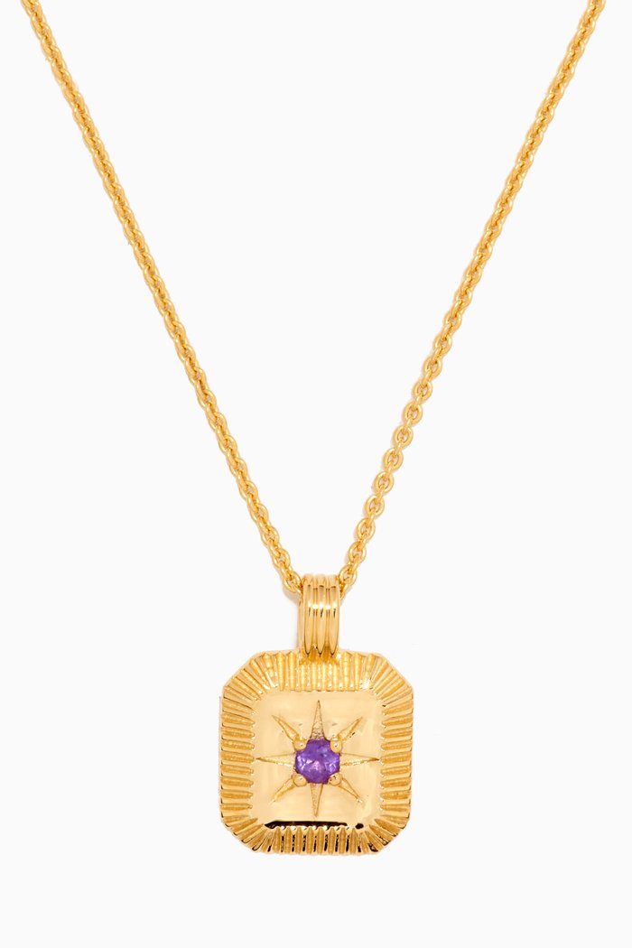 

Engravable Birthstone Star Ridge Pendant Necklace in 18kt Gold-plated Vermeil, Purple