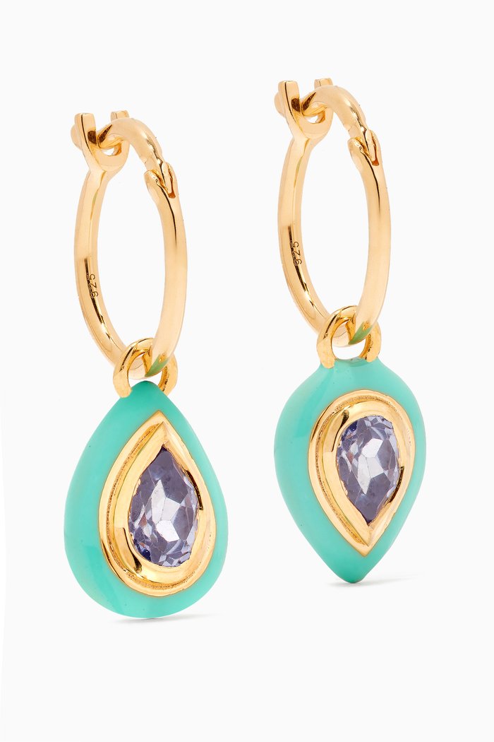 

Droplet Enamel & Crystal Charm Mini Hoops in 18kt Recycled Gold-plated Vermeil, Blue