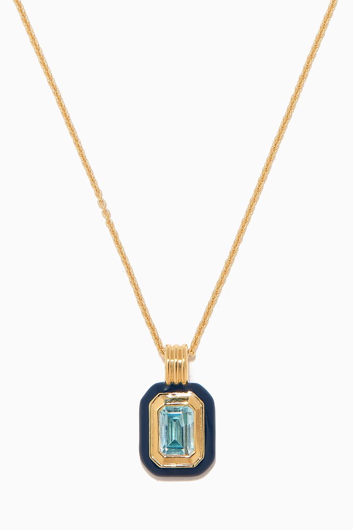 

Enamel & Crystal Pendant Necklace in 18kt Recycled Gold-plated Vermeil, Blue