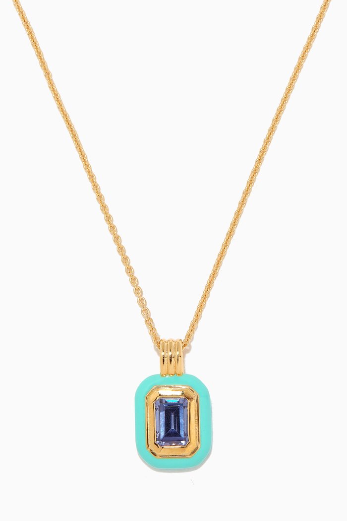 

Enamel & Crystal Pendant Necklace in 18kt Recycled Gold-plated Vermeil, Blue