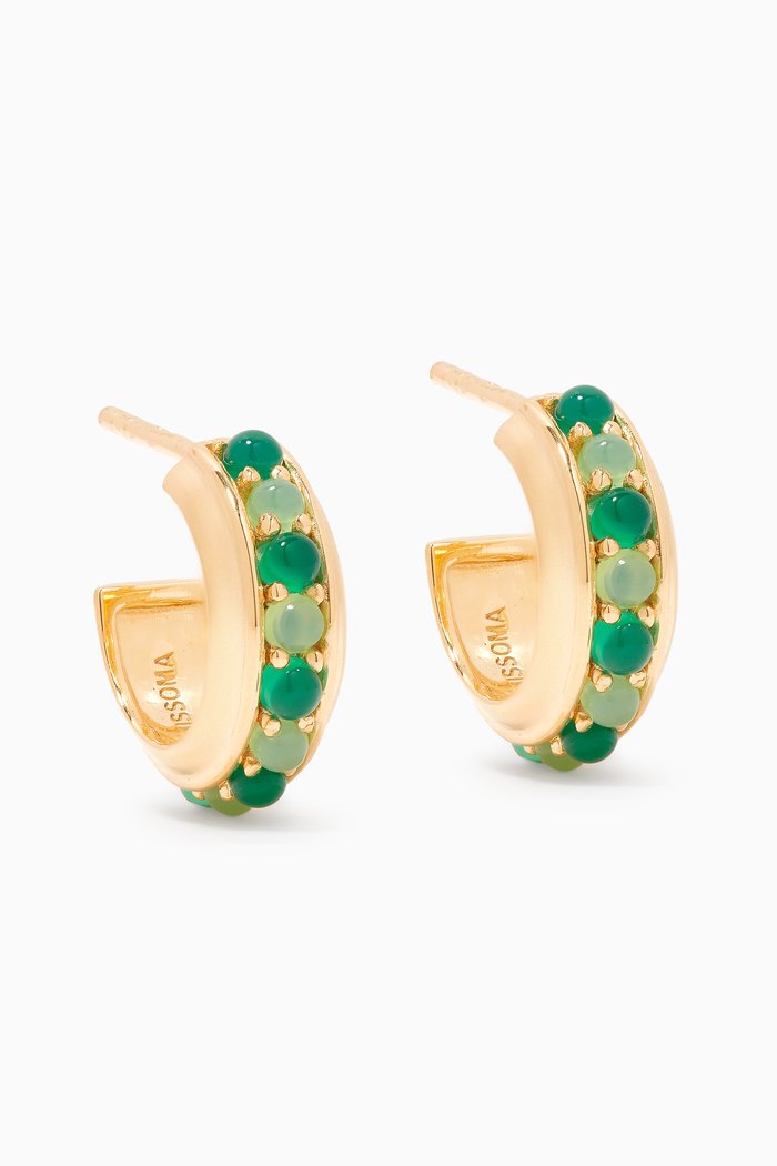 

Hot Rox Onyx & Chalcedony Hoops in 18kt Recycled Gold-plated Vermeil, Green
