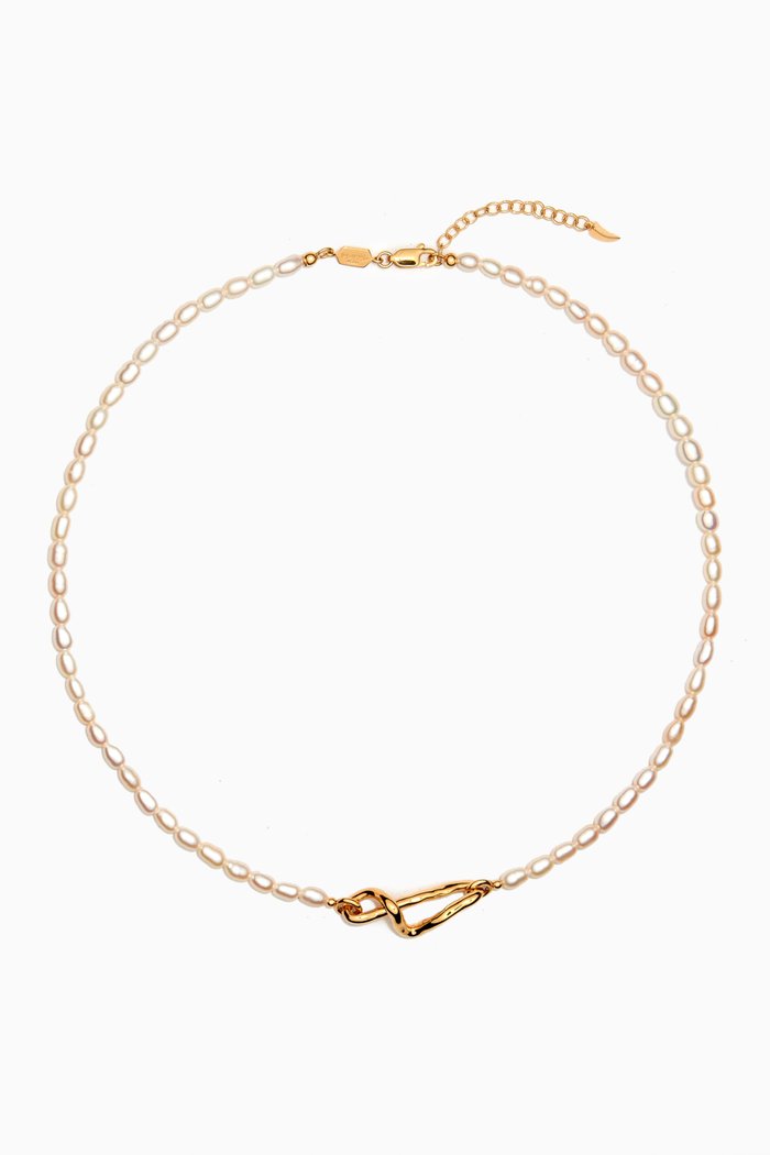 

Molten Seed Pearl Knot Necklace in 18kt Recycled Gold-plated Vermeil, White