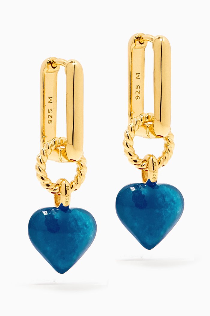 

Heart Quartz Drop Earrings in 18kt Recycled Gold -plated Vermeil, Blue