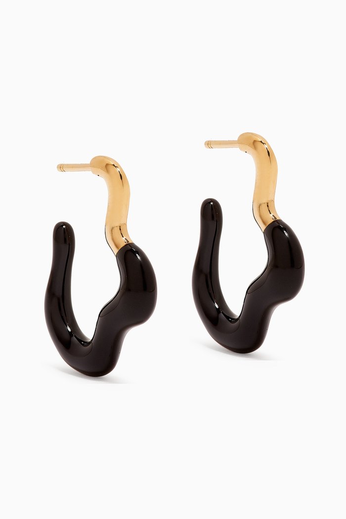 

Squiggle Enamel Large Hoops in 18kt Recycled Gold-plated Vermeil, Black