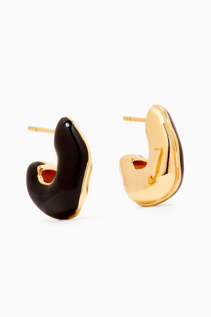 

Squiggle Enamel Mini Hoops in 18kt Recycled Gold-plated Vermeil, Black