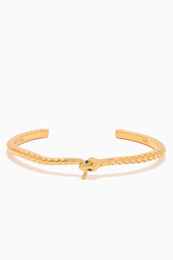 

Coiled Serpent Crystal Cuff Bracelet in 18kt Recycled Gold-plated Vermeil