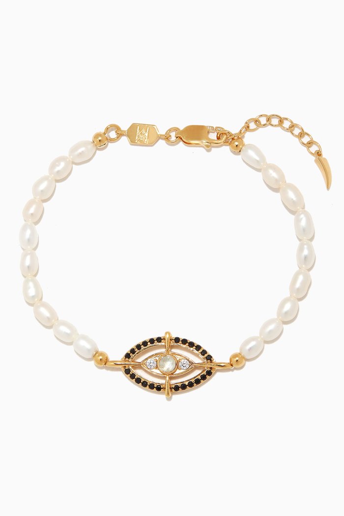 

Evil Eye Amulet Pearl Bracelet in 18kt Recycled Gold-plated Vermeil, White