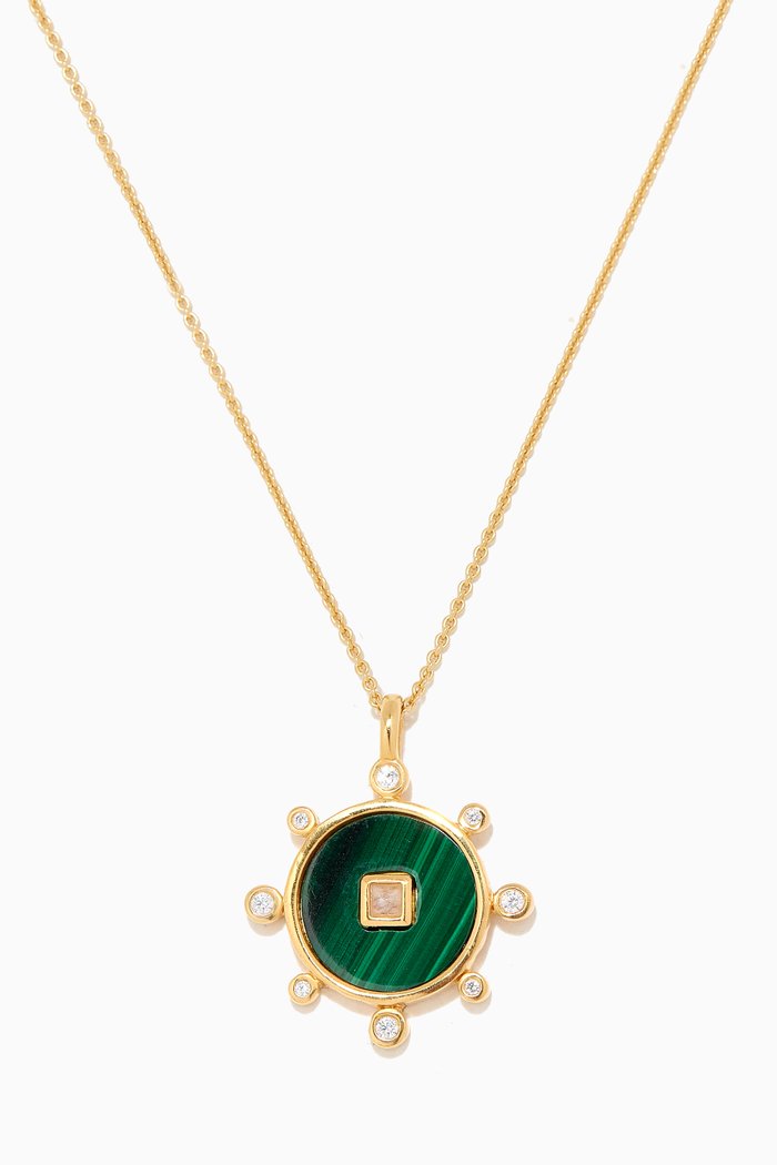 

Malachite Pendant Necklace in 18kt Recycled Gold-plated Vermeil, Green