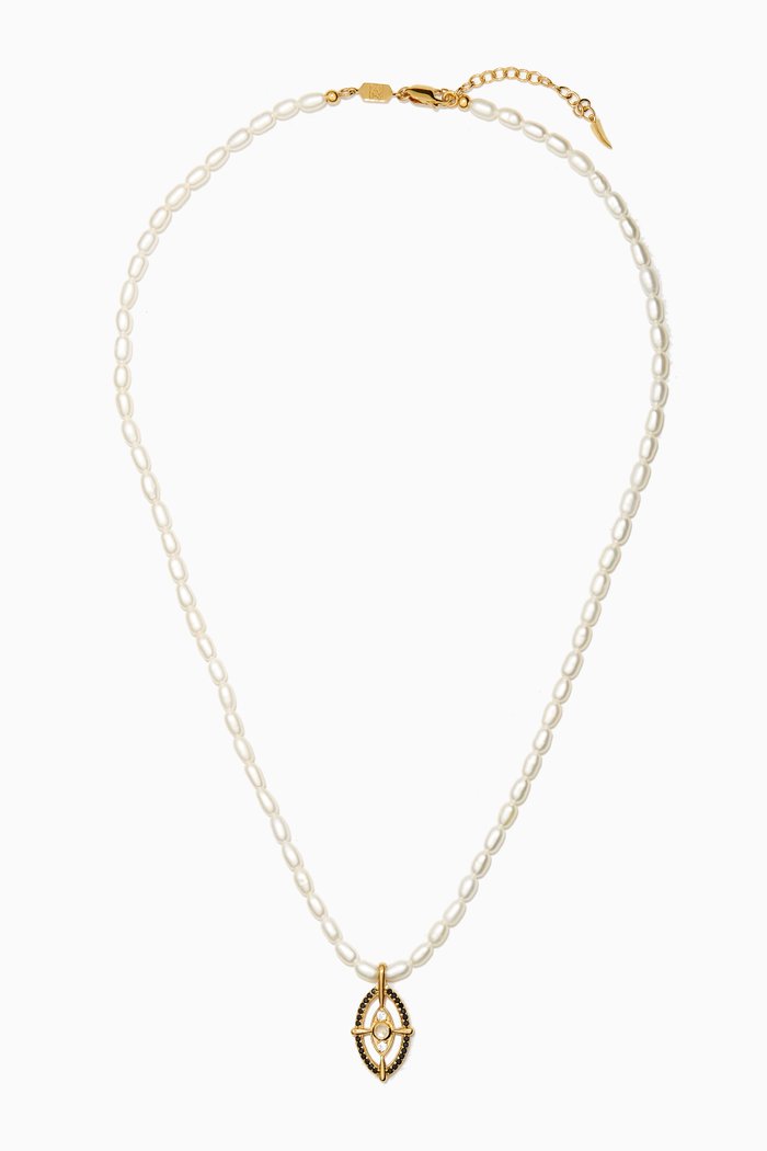 

Evil Eye Amulet Pearl Necklace in 18kt Recycled Gold-plated Vermeil, White