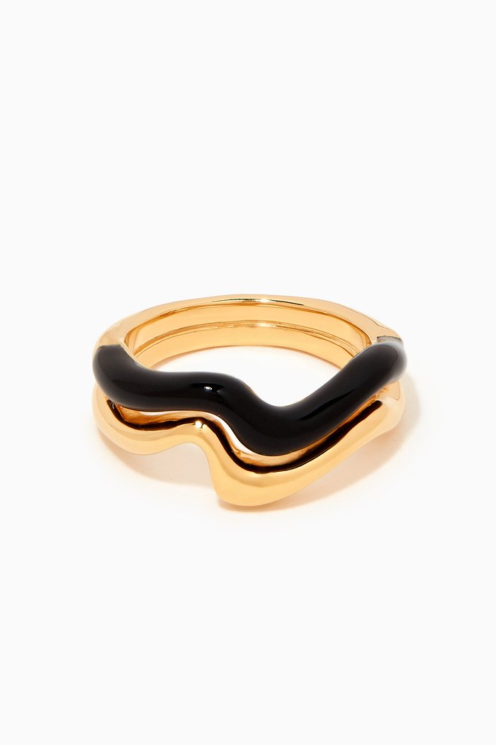 

Squiggle Enamel Double Ring in 18kt Recycled Gold-plated Vermeil, Black