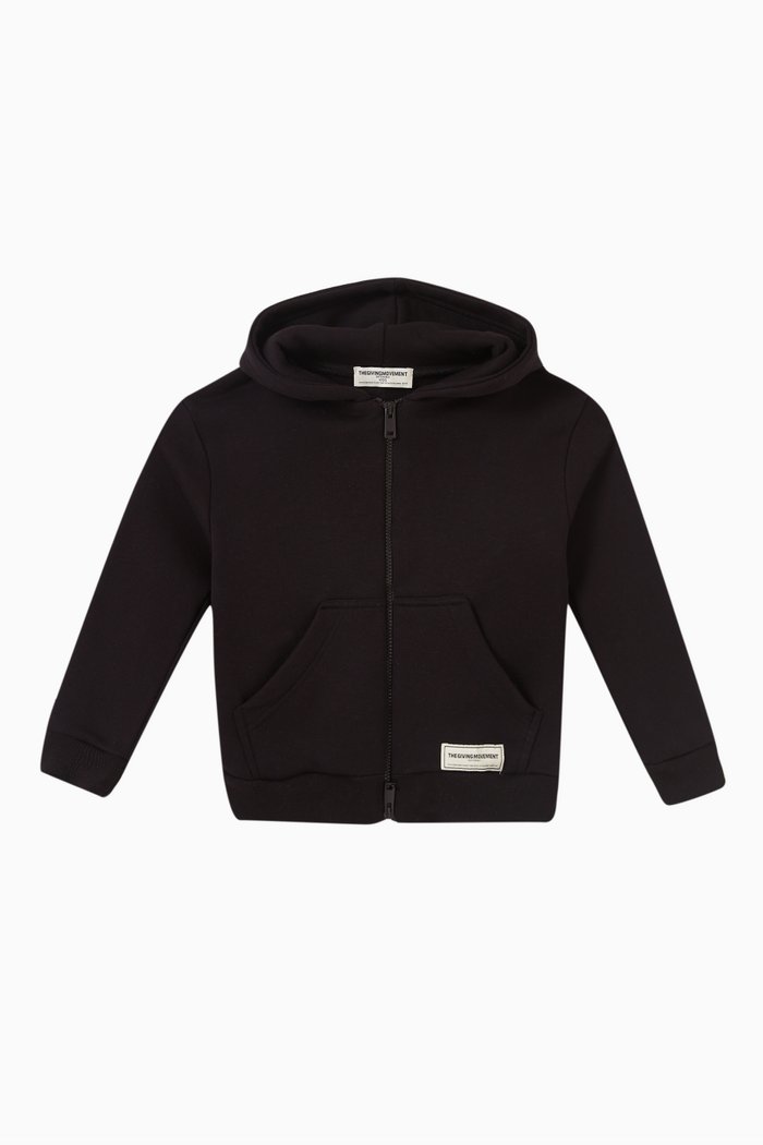 

Logo Zip Hoodie in Organic Fleece, Black