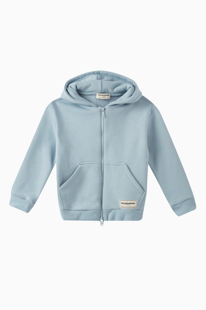 

Logo Zip Hoodie in Organic Fleece, Blue