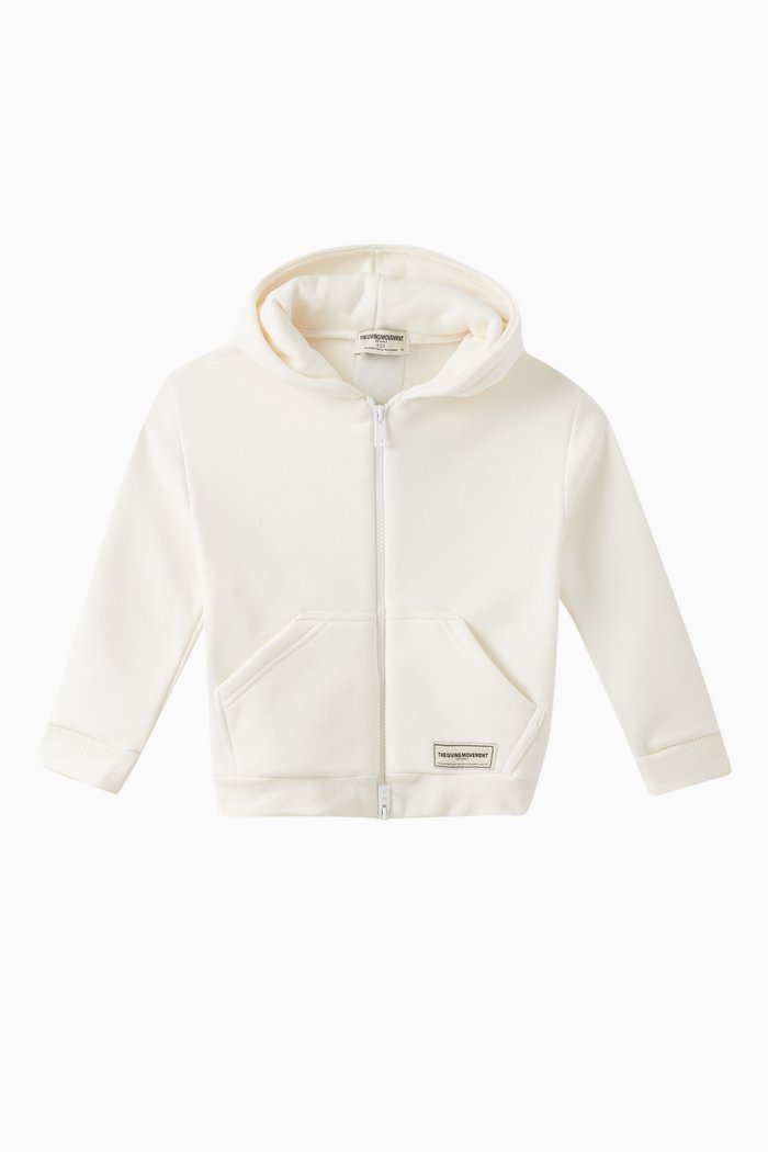 Logo Zip Hoodie in Organic Fleece, Neutral