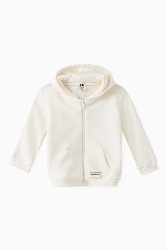 Logo Lounge Zip Hoodie in Organic Fleece, Neutral