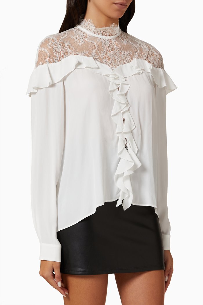 

Biagia Lace-panel Blouse in Silk-blend, White