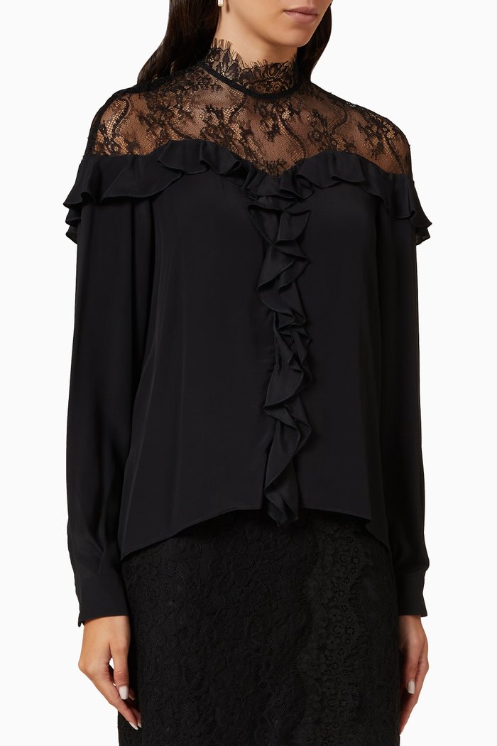 

Biagia Lace-panel Blouse in Silk-blend, Black