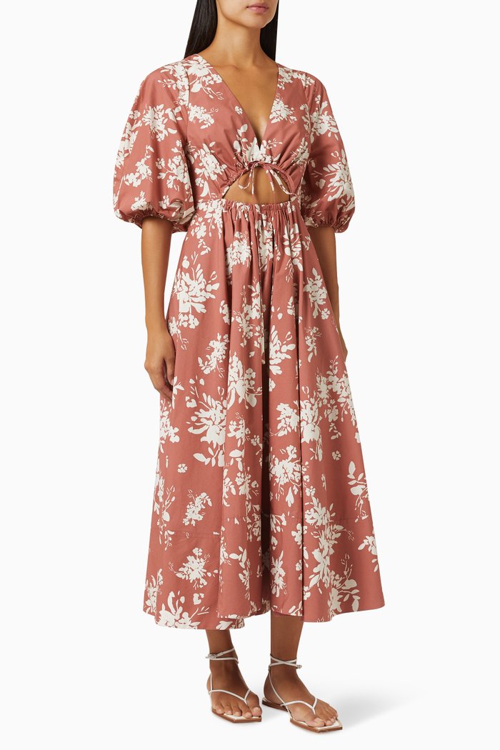 

Cali Cut Out Midi Dress in Cotton, Orange