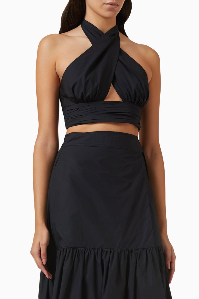 

Andrea Cross-over Halter Crop Top in Cotton, Black