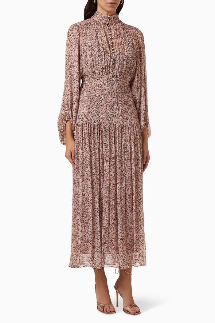 

Cynthia Button-up Ruched Midi Dress in Viscose, Brown