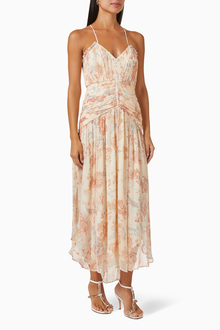 Faye Cross Front Midi Dress in Viscose, Pink