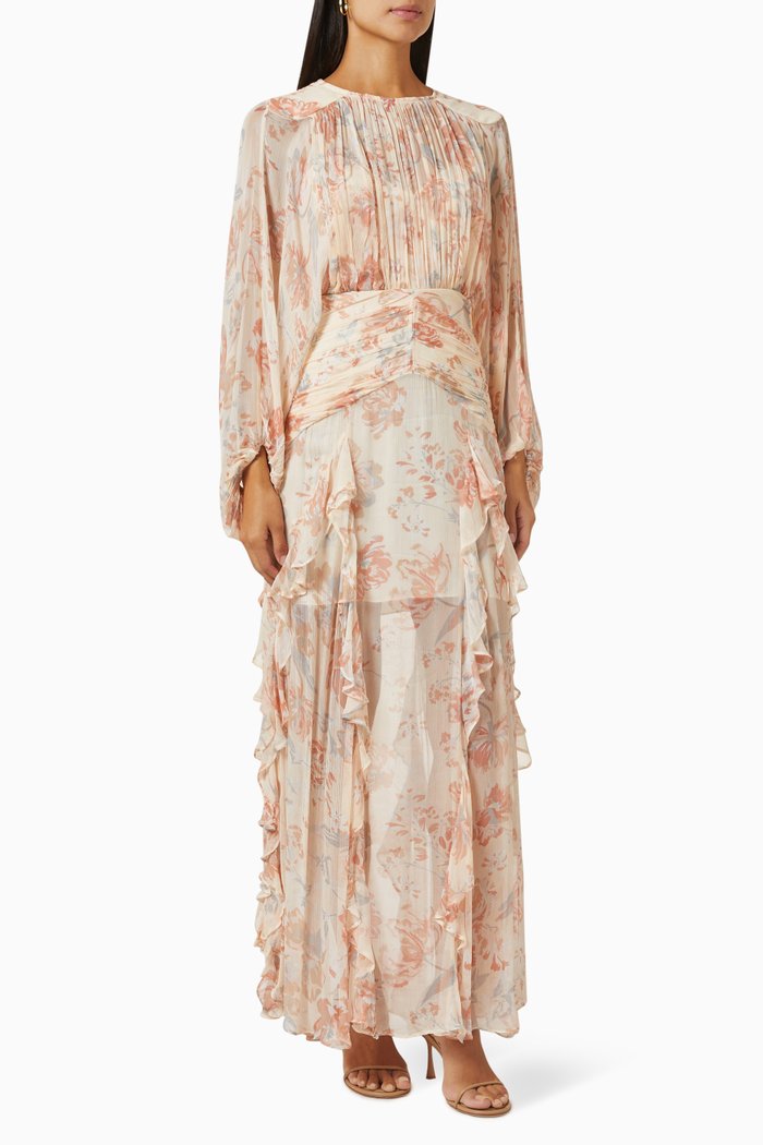

Faye Balloon Sleeve Maxi Dress in Viscose, Pink