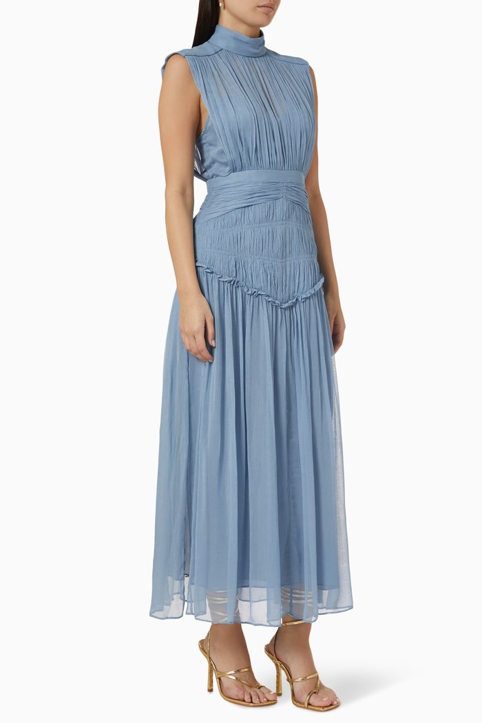 Lauren High Neck Midi Dress in Viscose, Blue