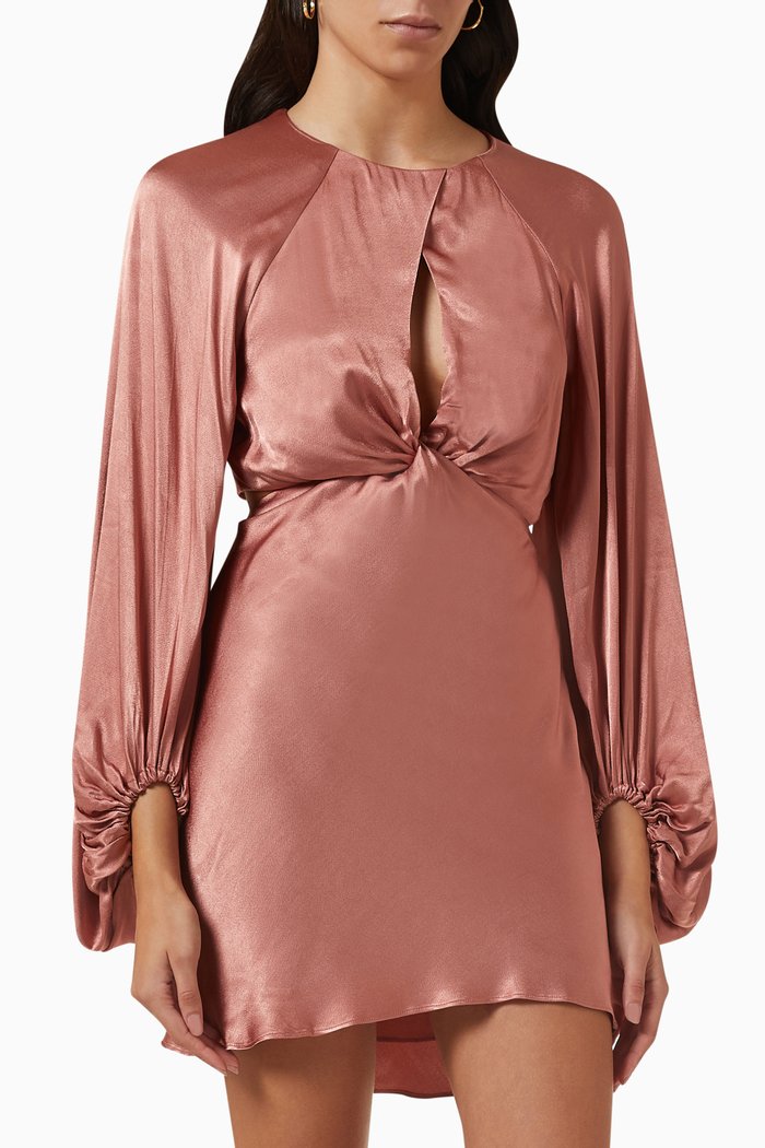 

Angelica Twist Front Mini Dress in Satin, Pink