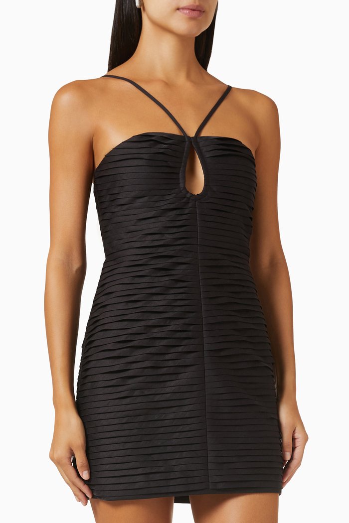 

Thea Keyhole Mini Dress in Linen, Black