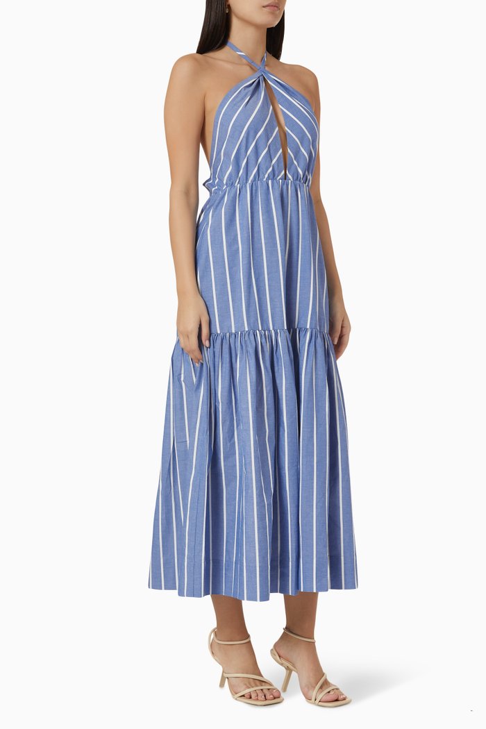 

Kimberly Halter Midi Dress in Cotton, Blue