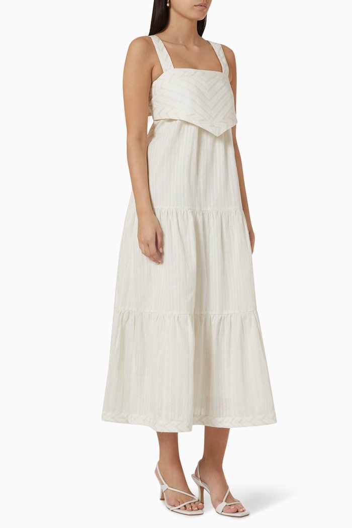 

Lindsay Chevron Midi Dress in Cotton-linen, Neutral