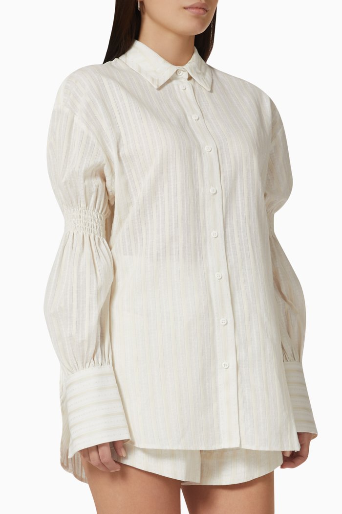 

Lindsay Shirred Shirt in Cotton-linen, Neutral