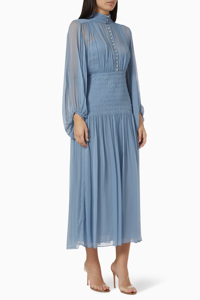 

Lauren Ruched Midi Dress in Chiffon, Blue