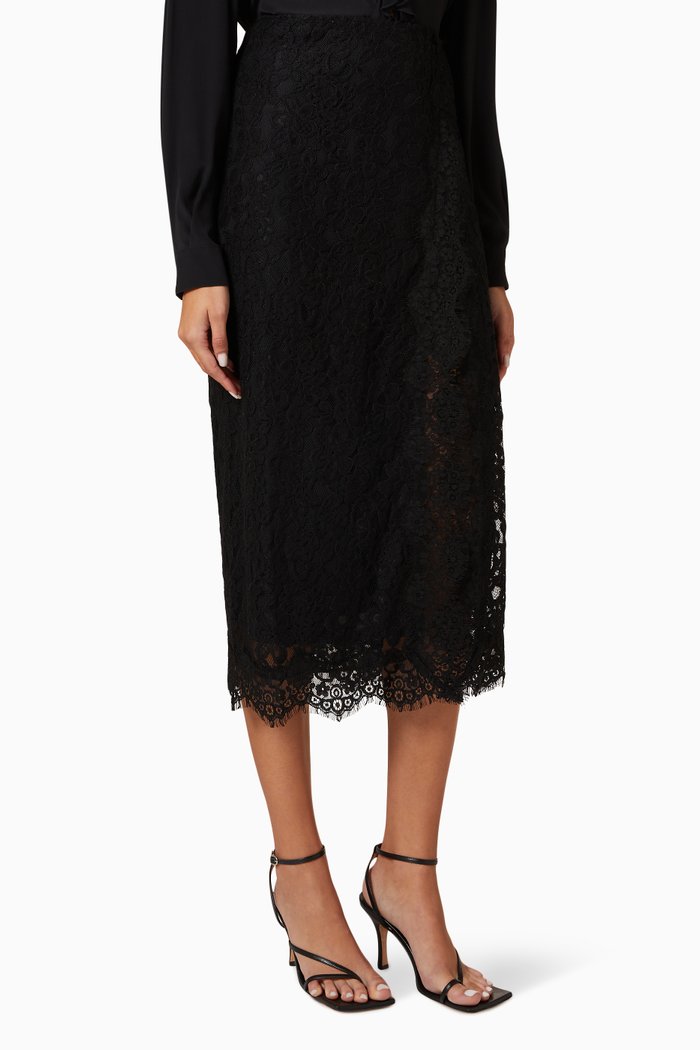 Gerline Ramage-floral Midi Skirt in Cotton-lace, Black