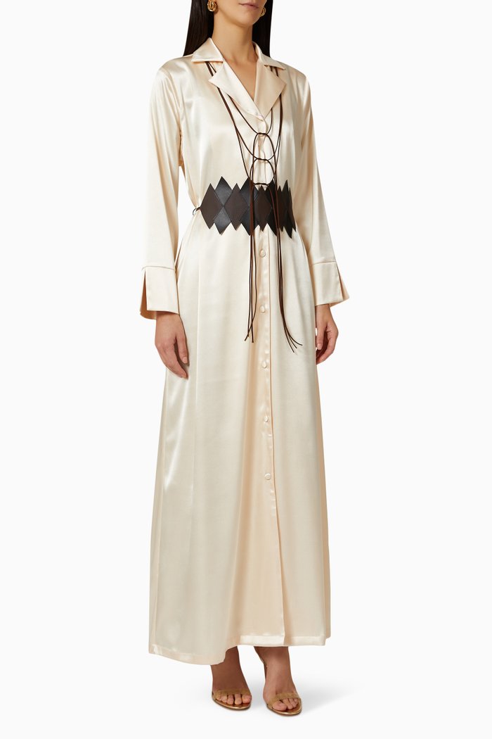

Belted Dress in Satin, Neutral