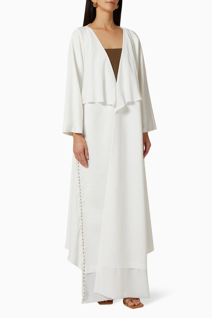 

Stitch-embroidered Abaya in Wool, White