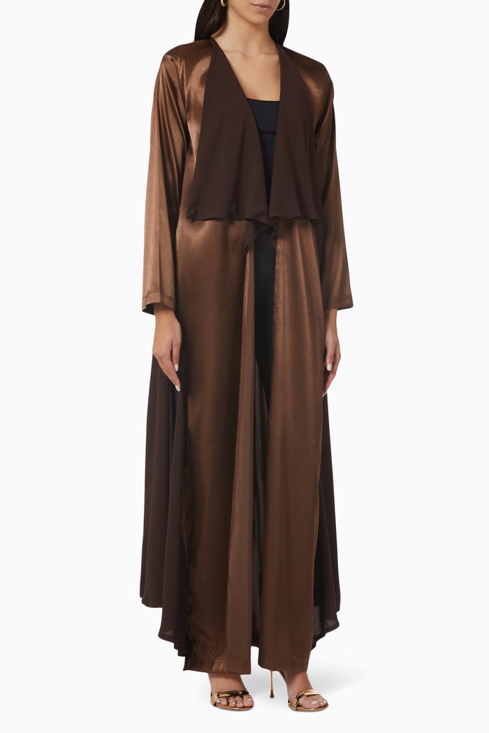 Shawl Collar Abaya in Satin, Brown