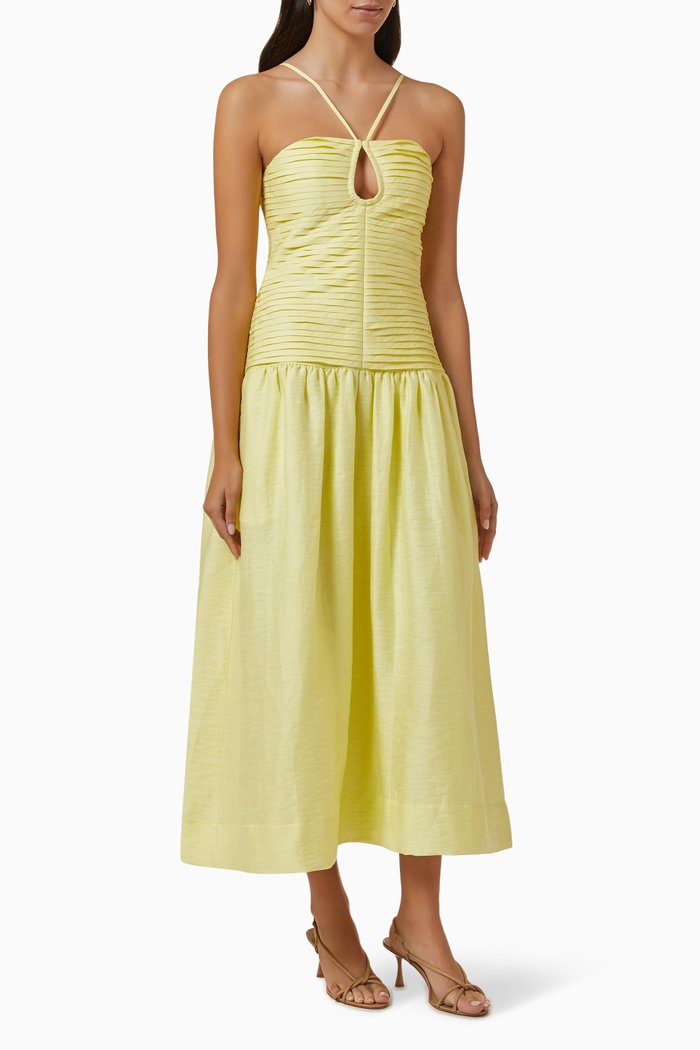 

Thea Keyhole Midi Dress in Linen, Yellow