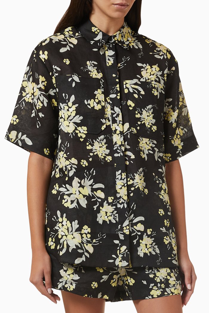 

Goldie Oversized Shirt in Linen, Black