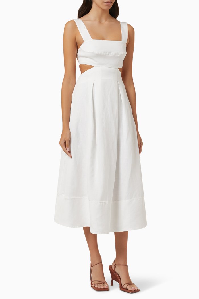 

Morgan Cut-out Midi Dress in Linen, White