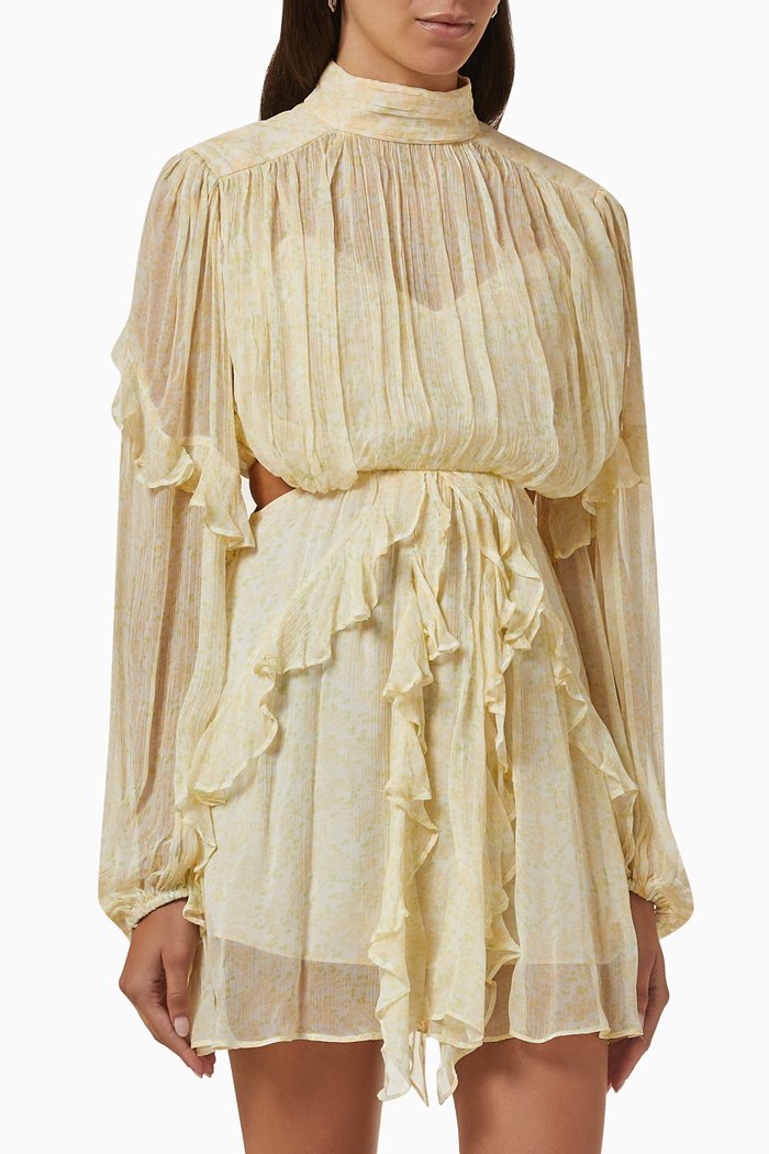 

Gina Ruffle Mini Dress in Chiffon, Yellow